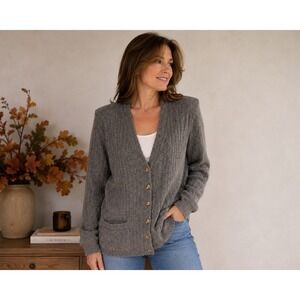 Liz Claiborne Collection Cardigan P Gray Lambswool Angora Vintage 90s